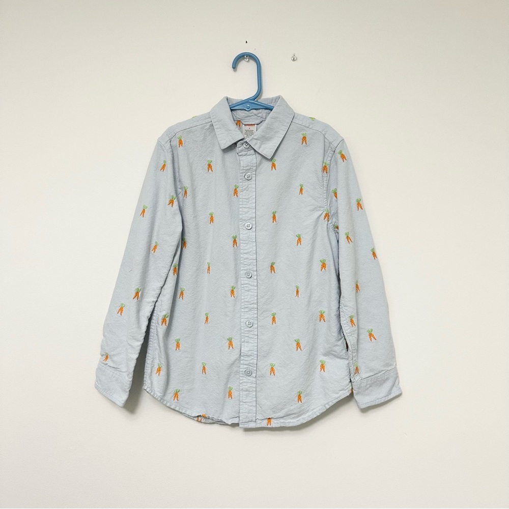 Gymboree Boys' size 8 Schiffli Carrot Blue Cotton Button-Up Spring Celebrations